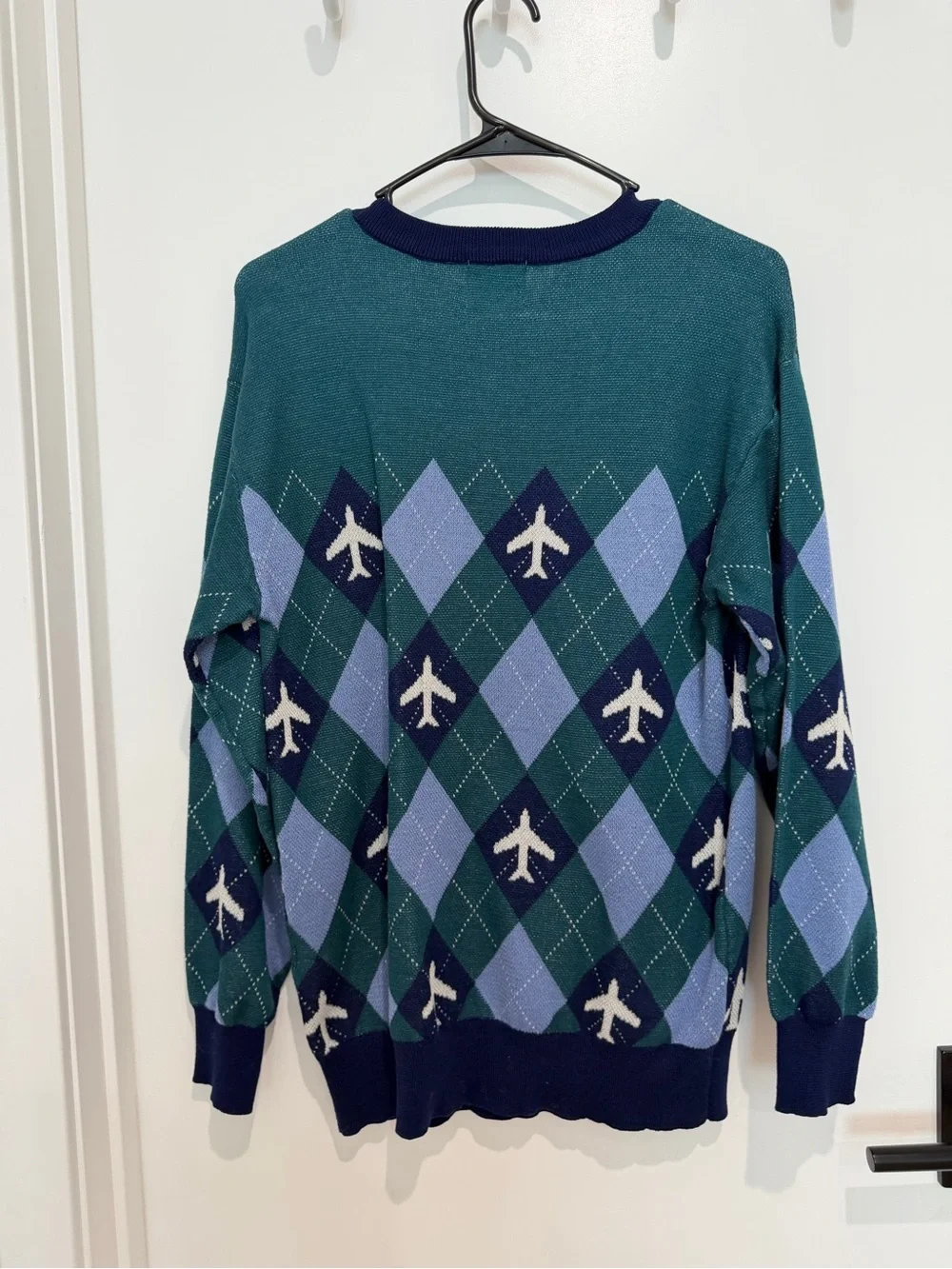 Alaska Airlines Argyle Airplane Crewneck Sweater